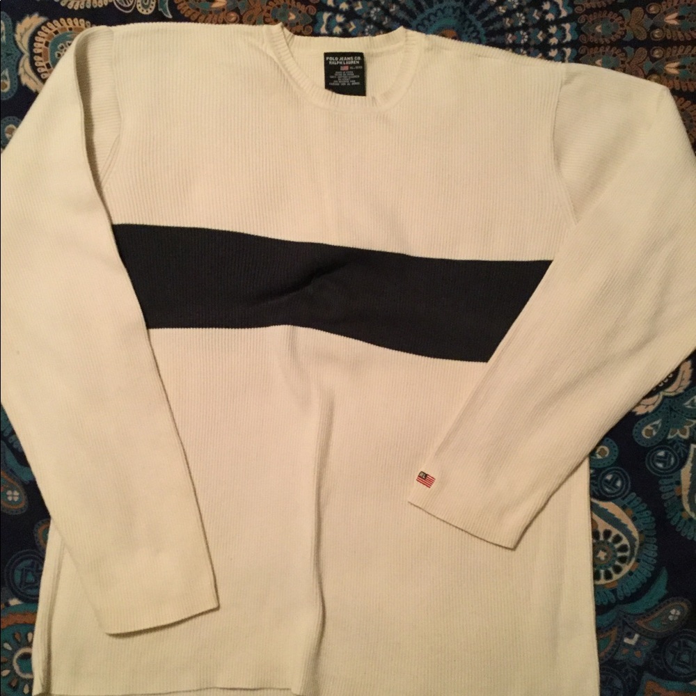 Ralph Lauren Stripe Sweater XL White/Blue Like New